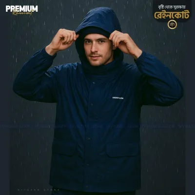  100% Waterproof Heat sealing Raincoat for men (Navy Blue) 